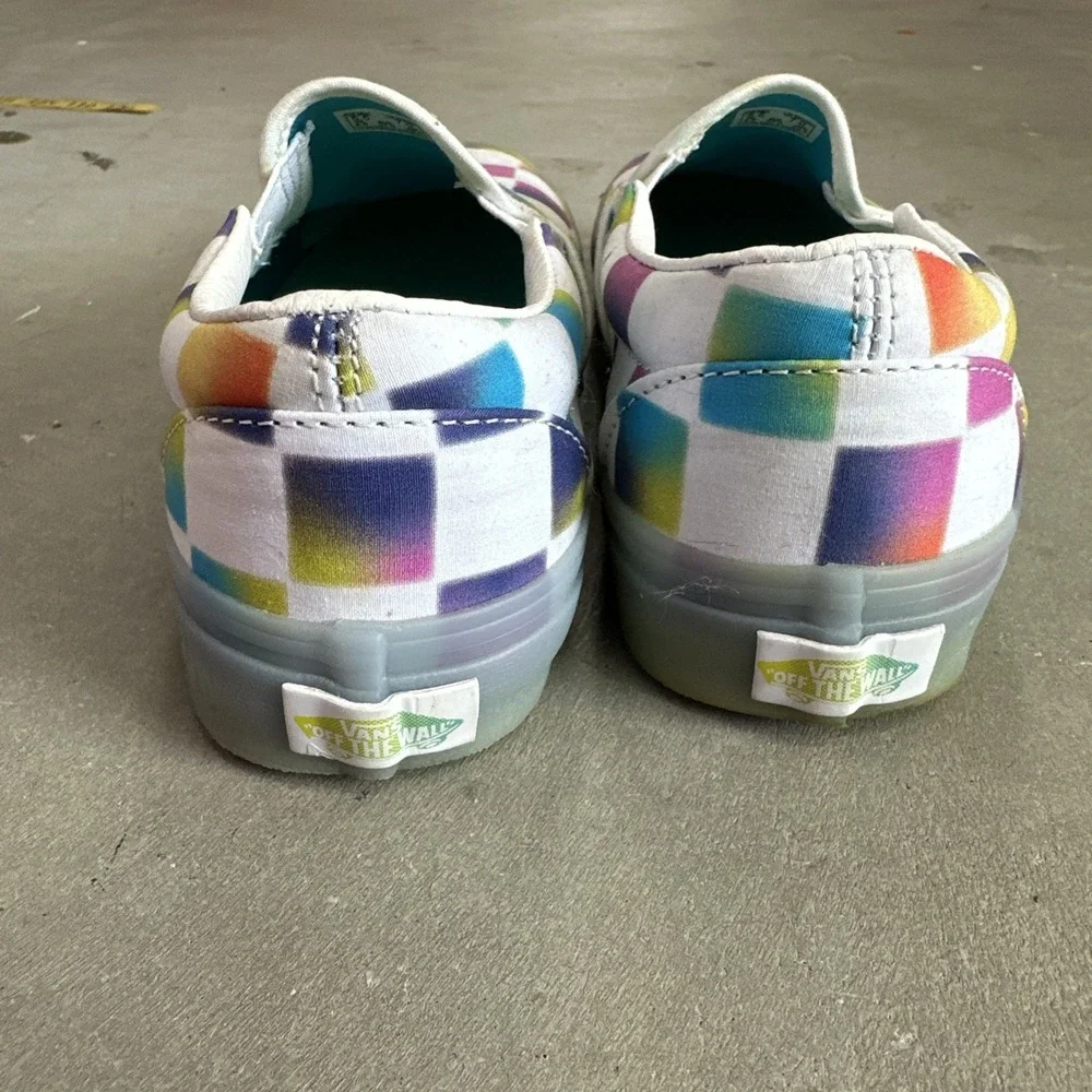 NEW Vans X Cultivate Care Rainbow Checkered Classic Slip On Women 7/Mens 5.5‎